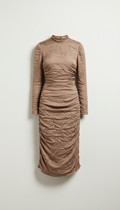 Ruched Midi Dress With Puff Sleeves