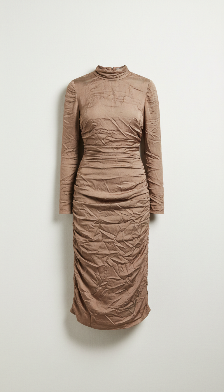 Ruched Midi Dress With Puff Sleeves