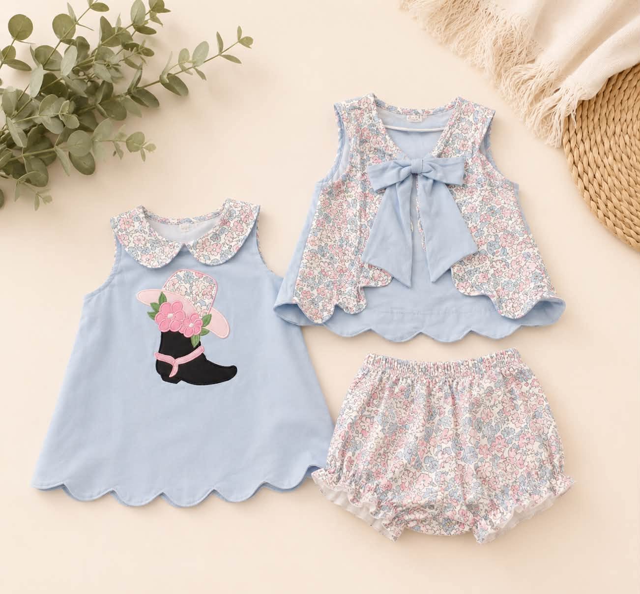 Abby & Evie Blue Floral Cowgirl Boutique Set, NWT, 12 mo.
