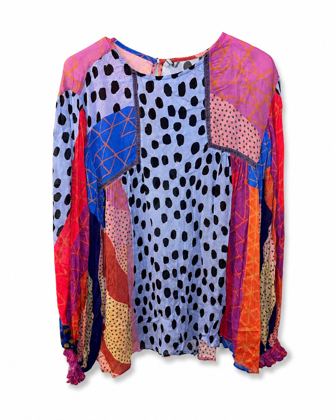 Brink London Mixed-Print Long-Sleeve Blouse, Women's Large
