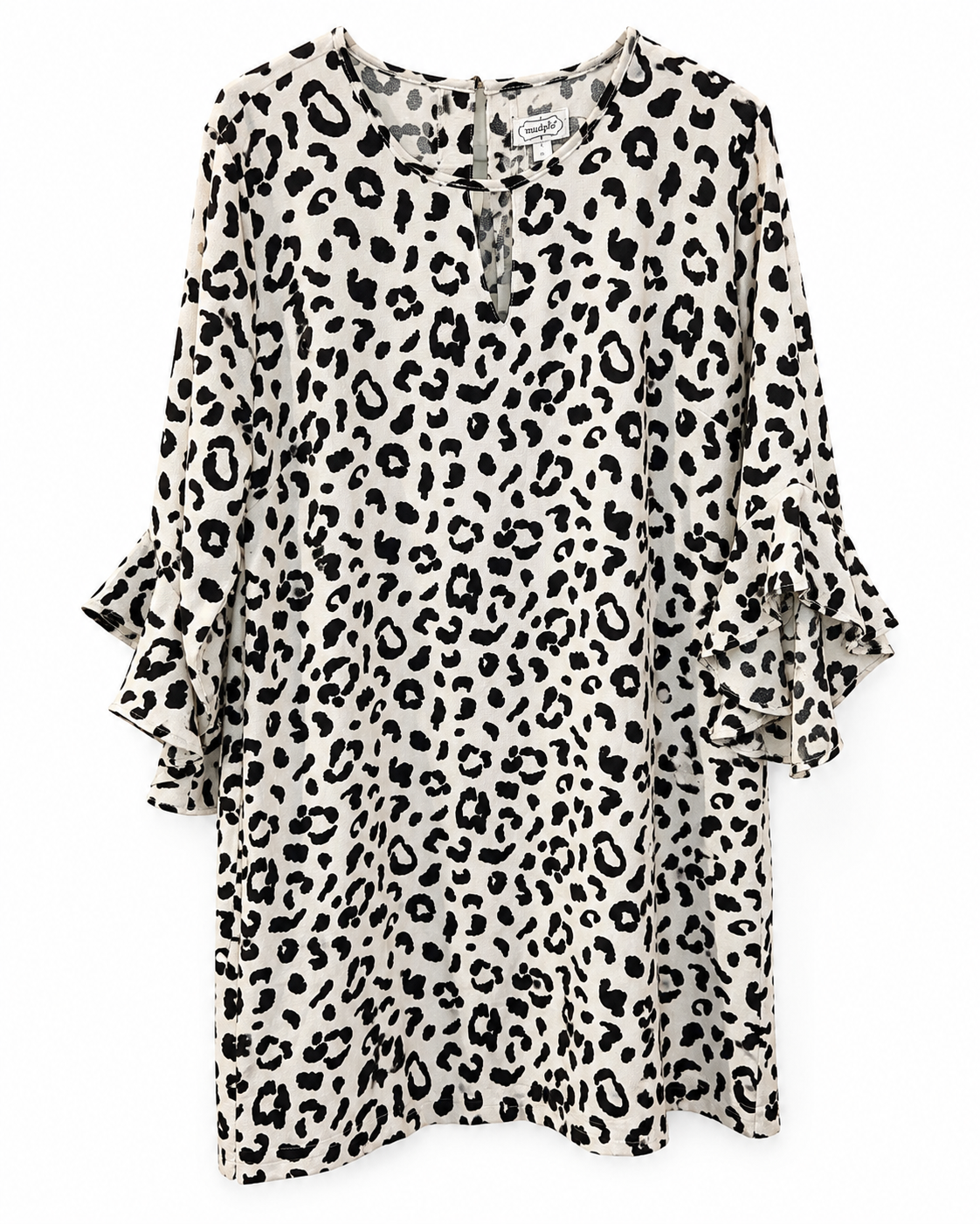 Mud Pie Black & Cream Leopard Print Dress, NWT, Women's Large
