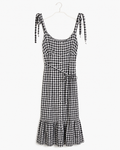 J. Crew Black/White Gingham Tie-Shoulder Midi Dress, Women's 6