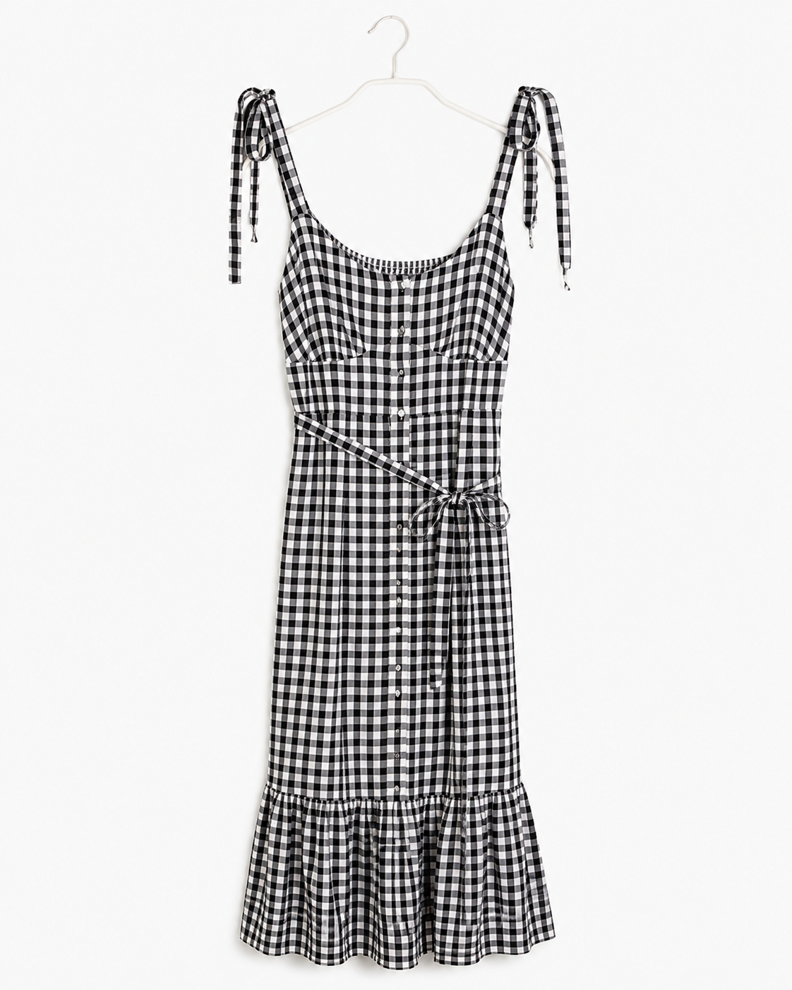 J. Crew Black/White Gingham Tie-Shoulder Midi Dress, Women's 6