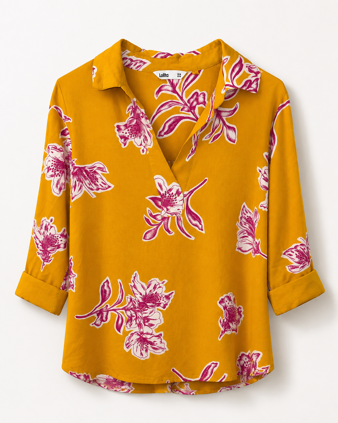 Lolita Mustard Floral Collared Blouse, Women's Medium