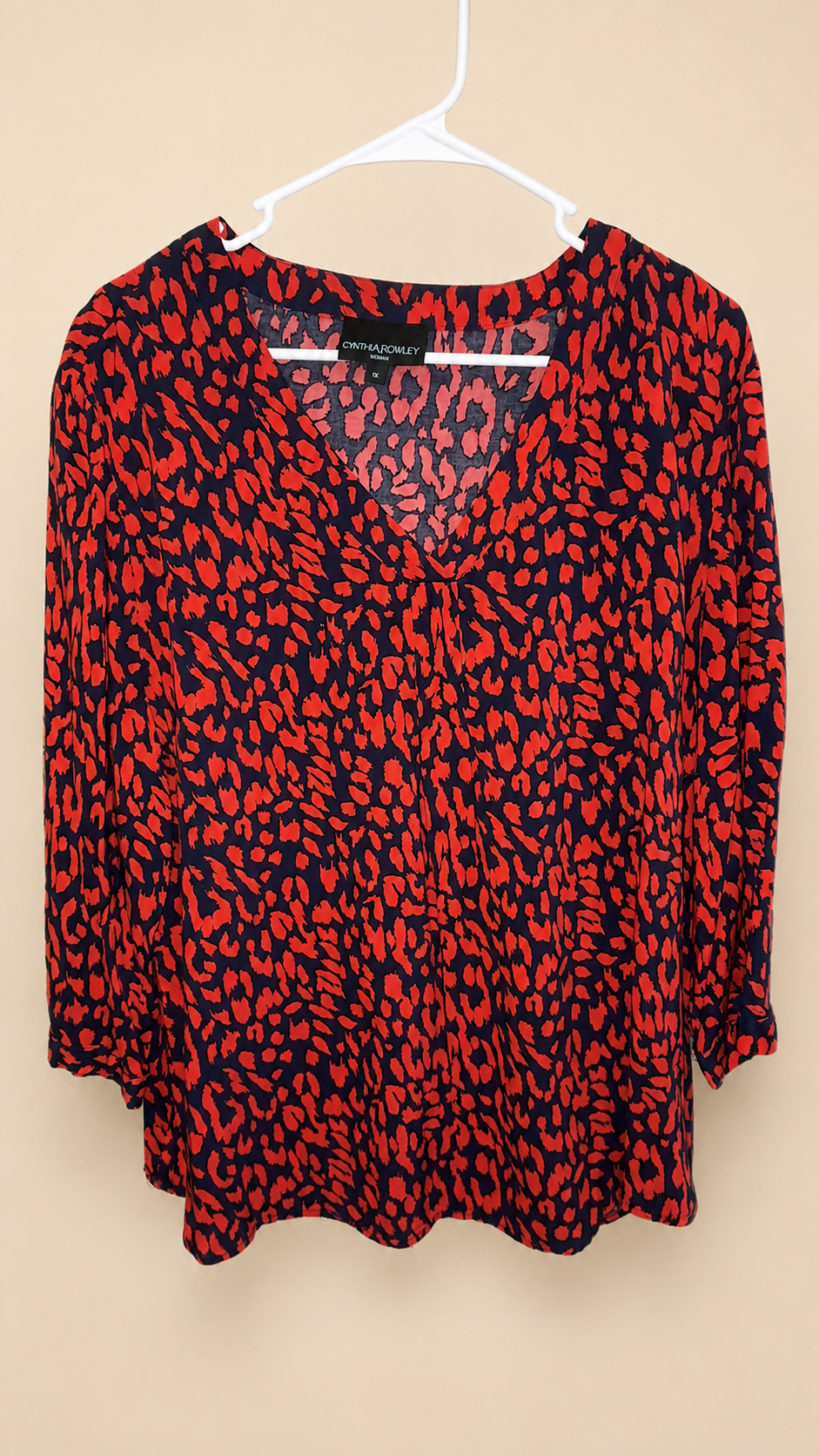 Cynthia Rowley Red, Navy Animal-Print Tunic Blouse, Women's 1X