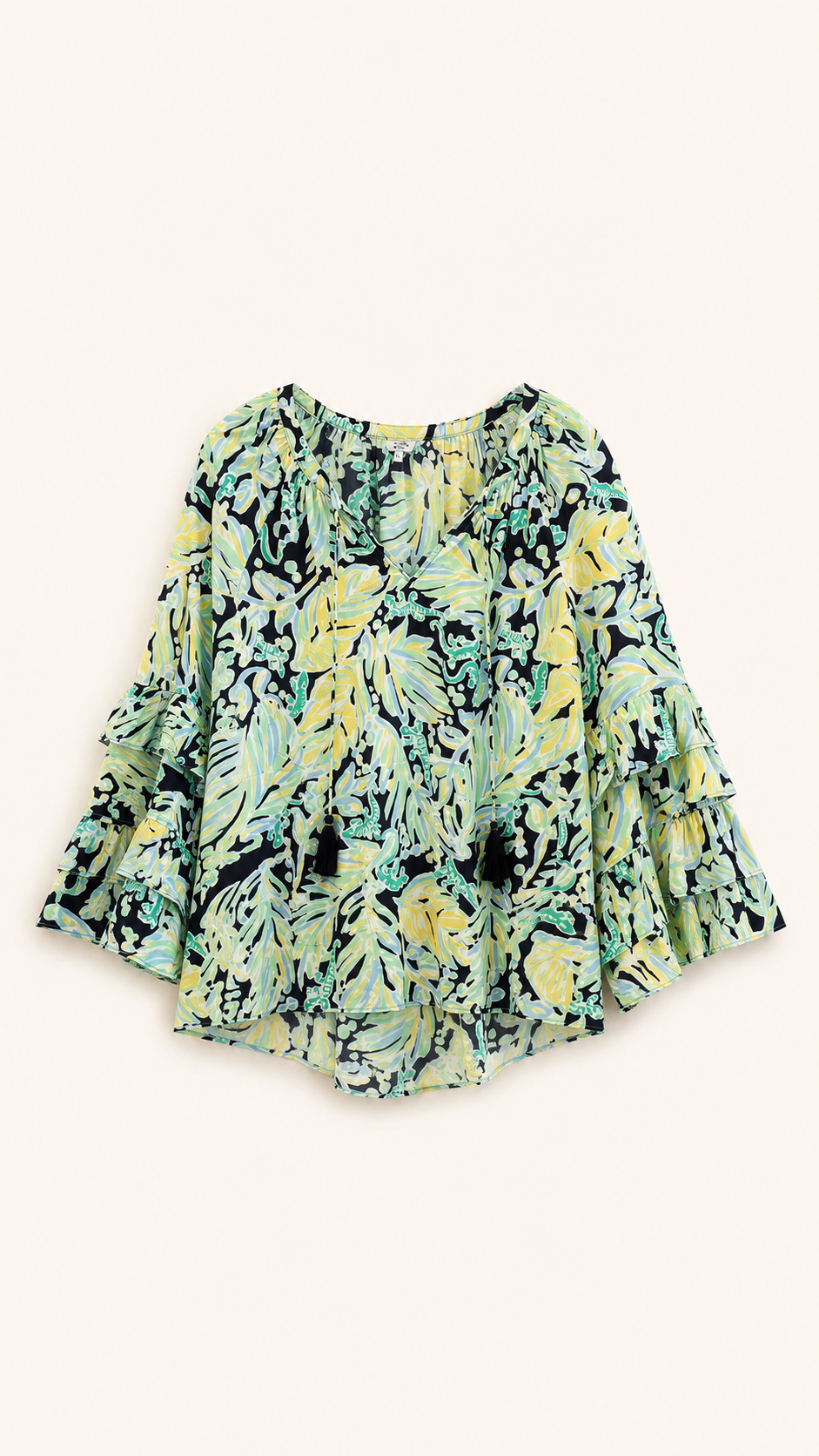 Crown & Ivy Tropical-Print Ruffle-Sleeve Blouse, Women's XL