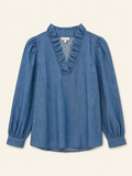 Crown & Ivy Chambray Ruffle-Neck Blouse, Women's XL