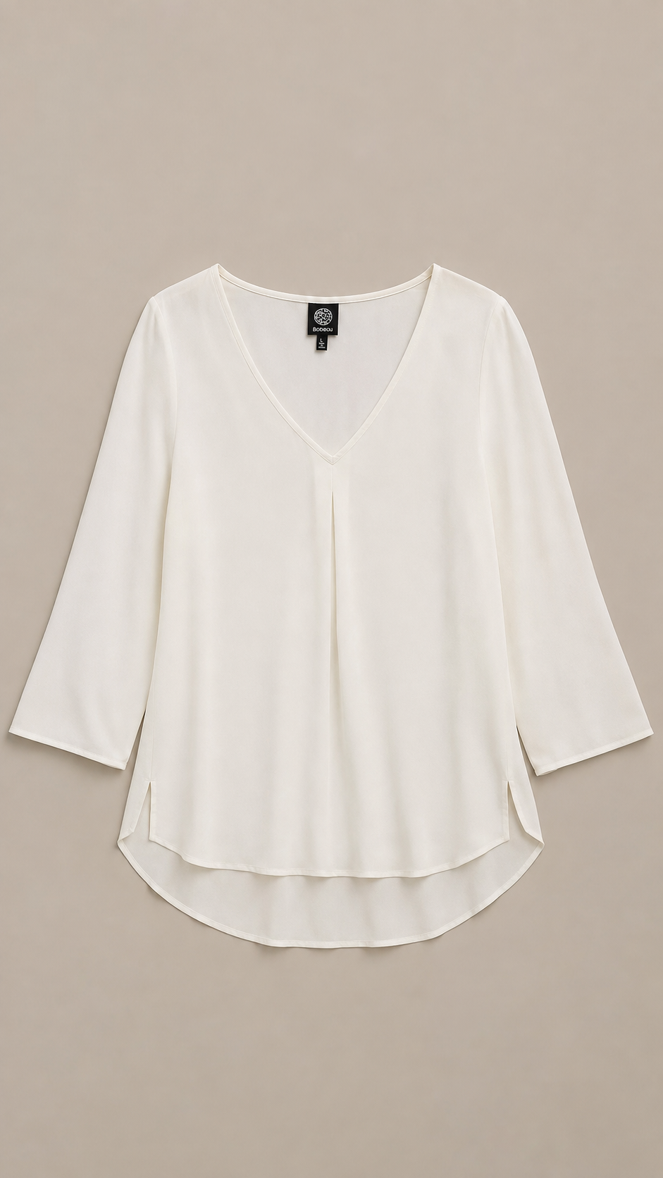 Bobeau White V-Neck High-Low Blouse, Women's Large