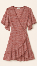 Max Studio Rust Printed Faux-Wrap Ruffle Dress, Women's Small