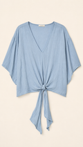Entro Dusty Blue Tie-Front Dolman Blouse, Large
