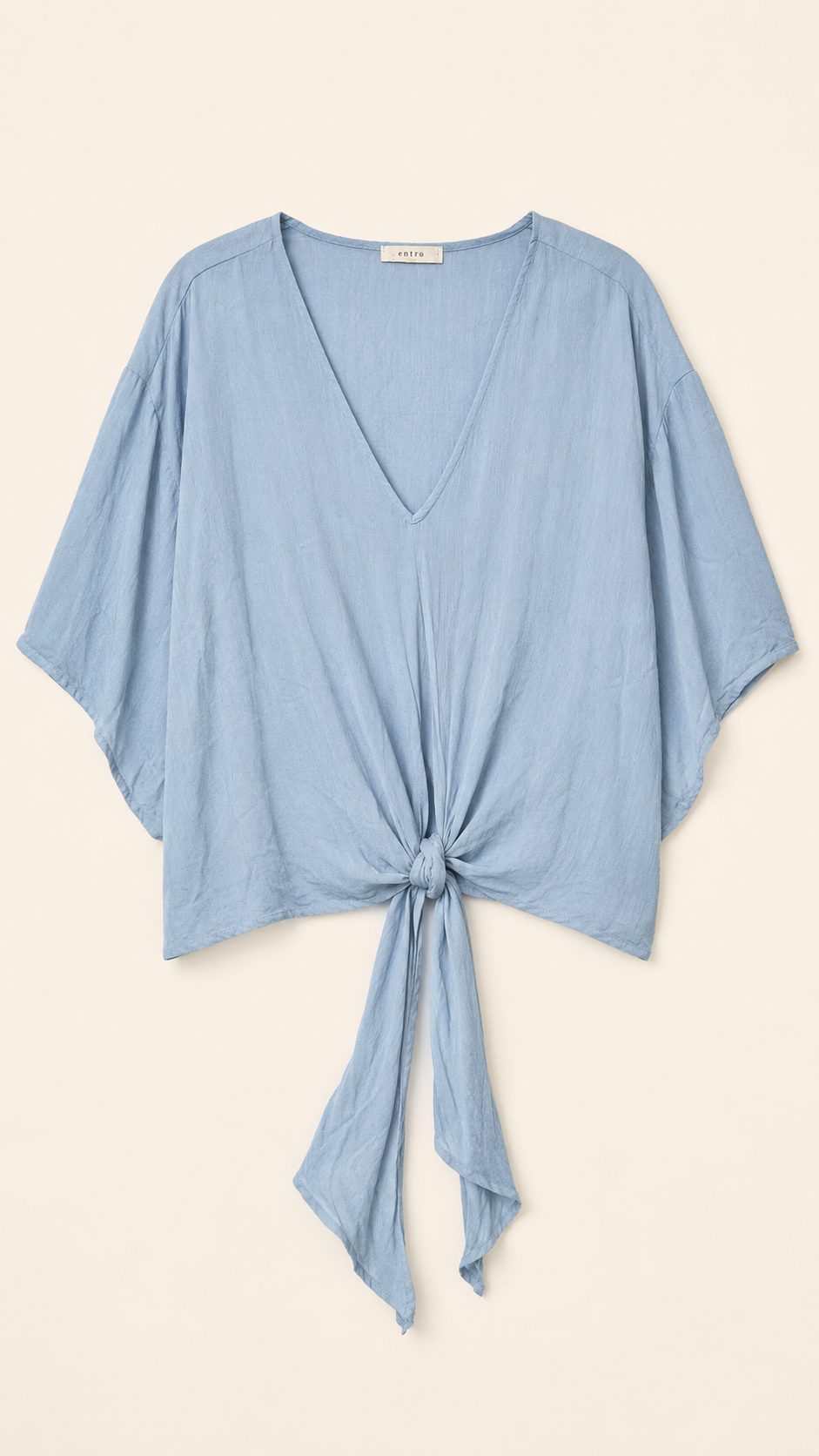 Entro Dusty Blue Tie-Front Dolman Blouse, Large