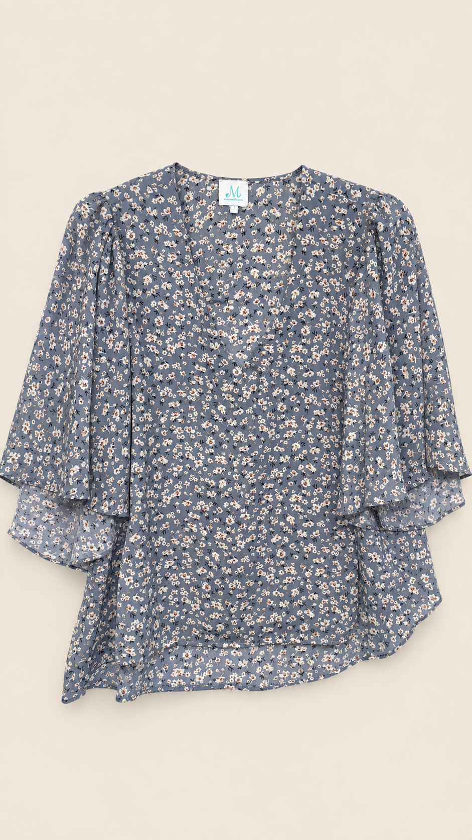 Shop the Mint Dusty Blue Floral Surplice Blouse, Women's Large