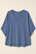 ee:some Dusty Blue Oversized V-Neck Pocket, Women's Large