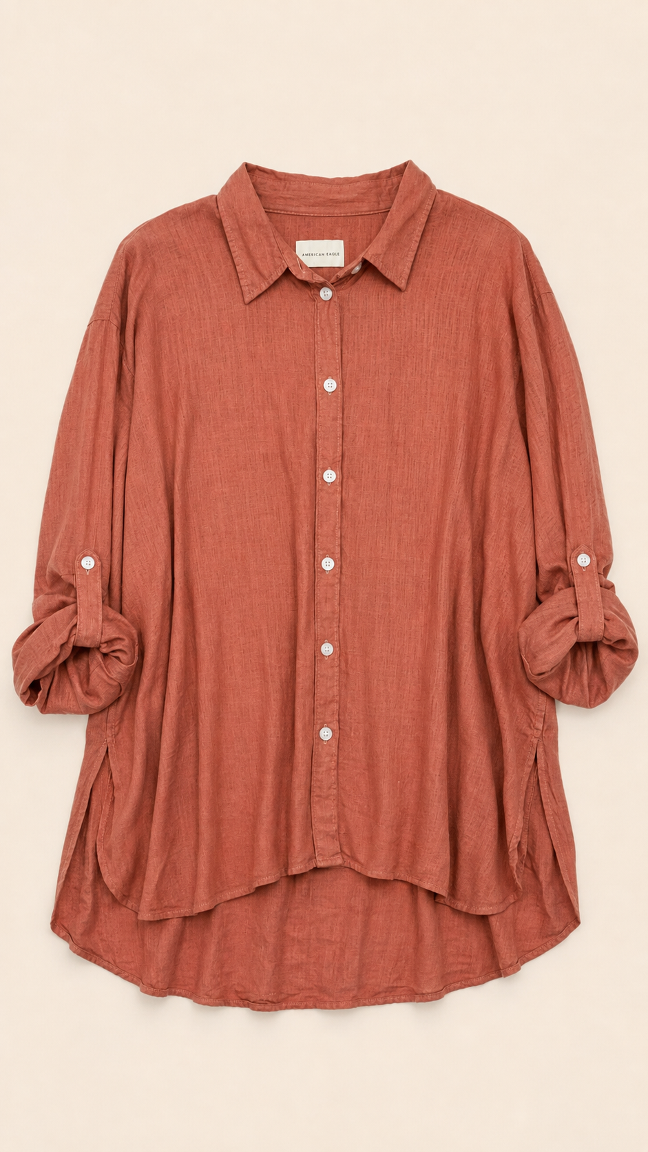 American Eagle Rust Oversized Button-Down Tunic, Women's Medium