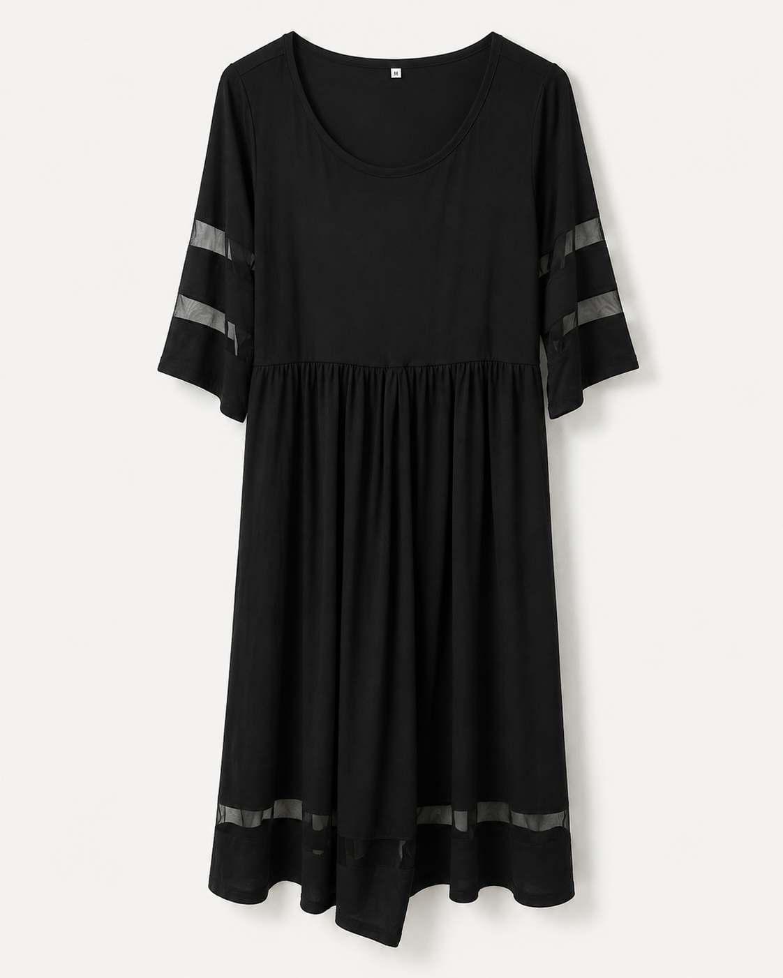 Boutique Black Mesh-Stripe Midi Dress, Women's Medium
