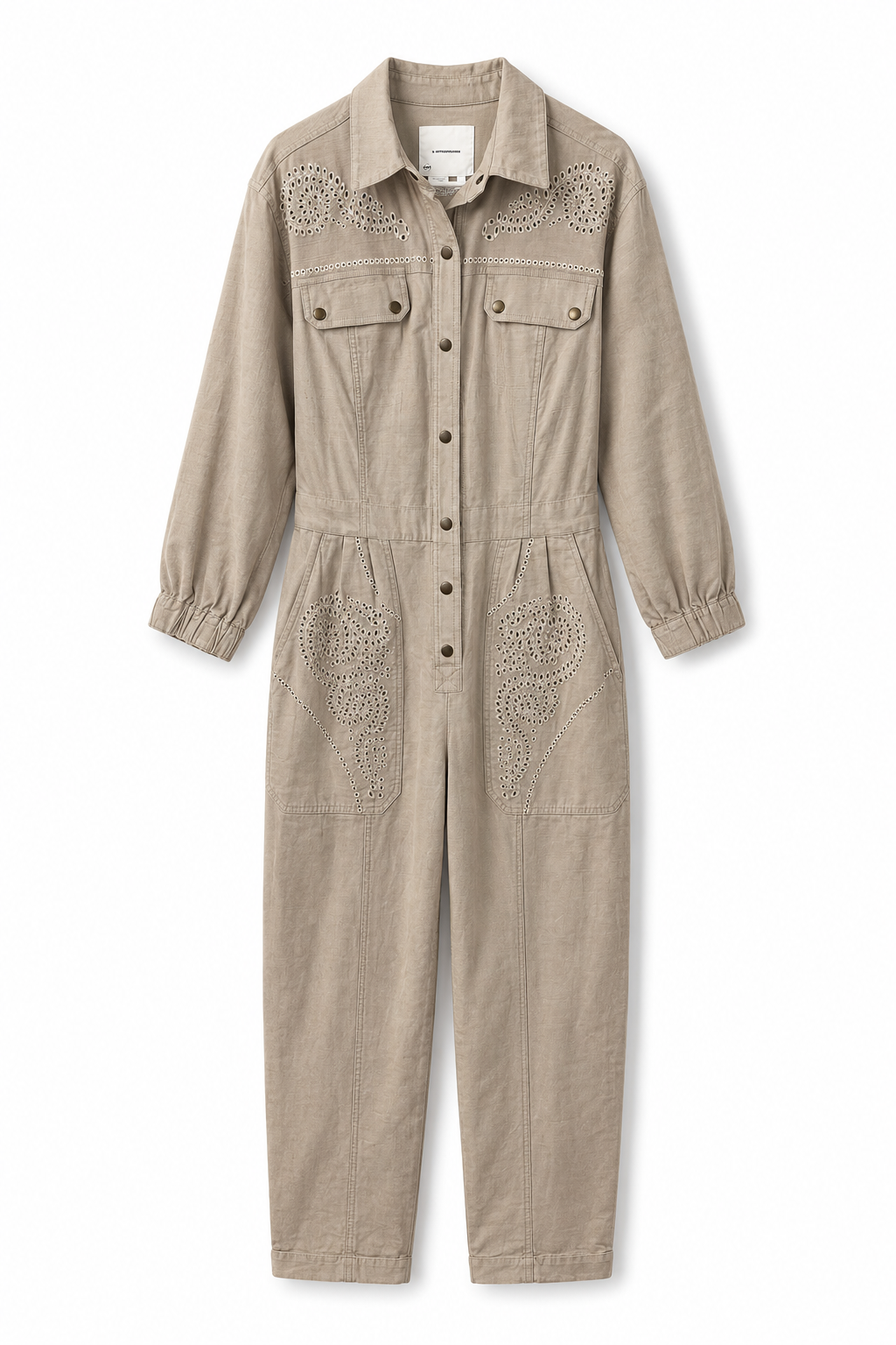 Anthropologie Taupe Eyelet Utility Jumpsuit, Women's Small