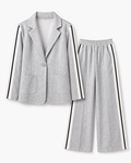 Boutique Gray Side Stripe Blazer & Wide Leg Pants Set, Women's Small
