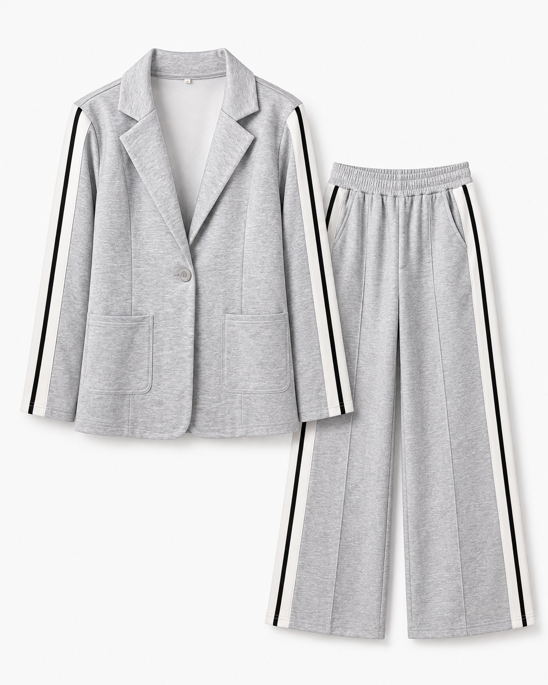 Boutique Gray Side Stripe Blazer & Wide Leg Pants Set, Women's Small