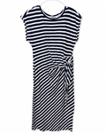 LOFT Navy/White Striped Side-Tie Midi Dress, Women's X-Small