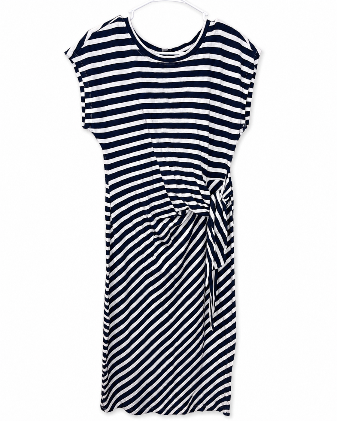 LOFT Navy/White Striped Side-Tie Midi Dress, Women's X-Small