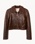 Anthropologie Brown Faux Leather Cropped Zip Jacket, Medium