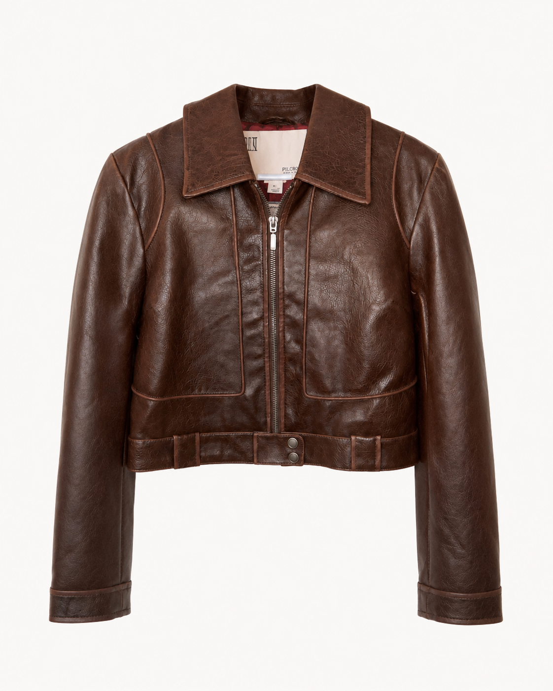 Anthropologie Brown Faux Leather Cropped Zip Jacket, Medium