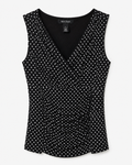 White House Black Market Black & White Polka Dot Ruched Surplice Top, Women's Small