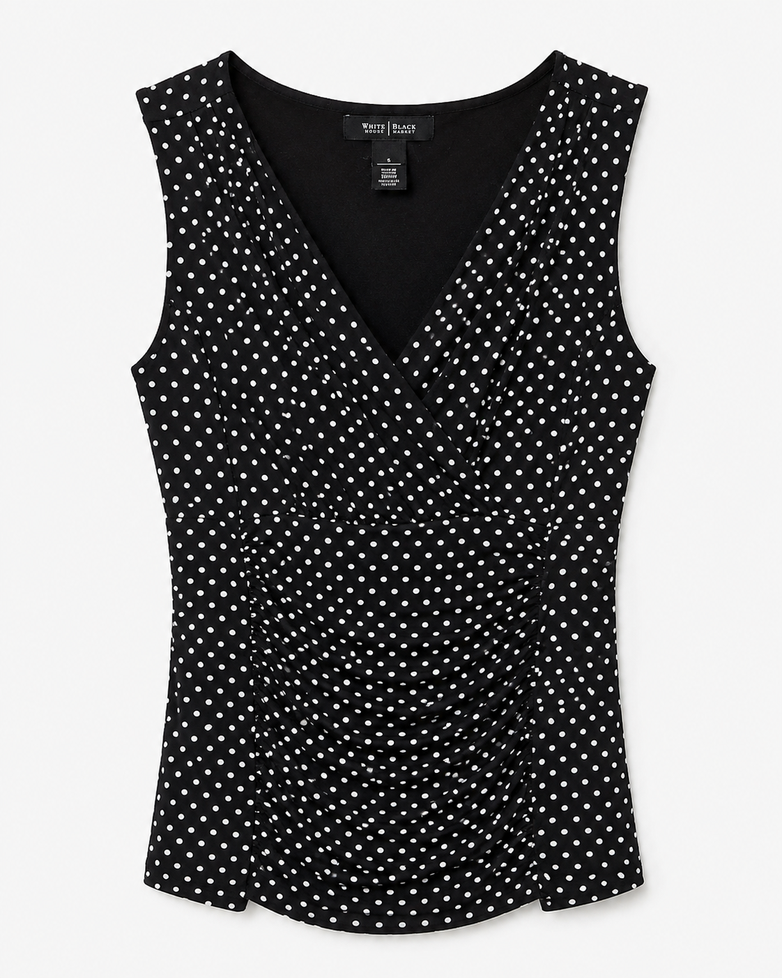 White House Black Market Black & White Polka Dot Ruched Surplice Top, Women's Small