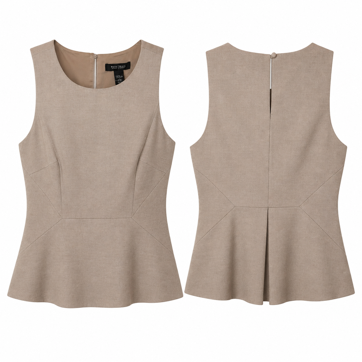 White House Black Market Taupe Sleeveless Peplum Top, Women's 6