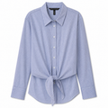 White House Black Market Blue Pinstripe Tie-Front Button-Down Shirt, Women's 10