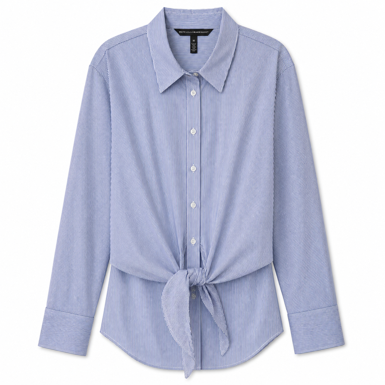 White House Black Market Blue Pinstripe Tie-Front Button-Down Shirt, Women's 10