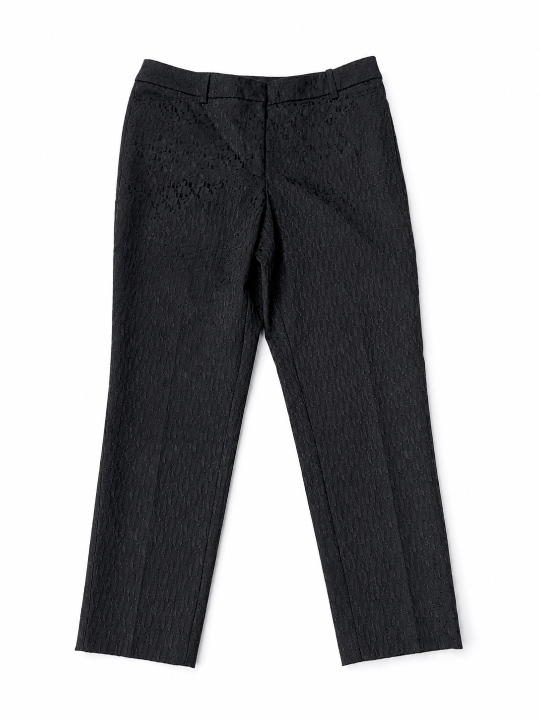White House Black Market Black Textured Slim Ankle Pants, Women's 8