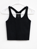 Shein Black Ribbed Racerback Cropped Tank, Juniors Small