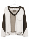 Oli & Hali Neutral Colorblock Raw-Seam Long-Sleeve Top, Juniors Small