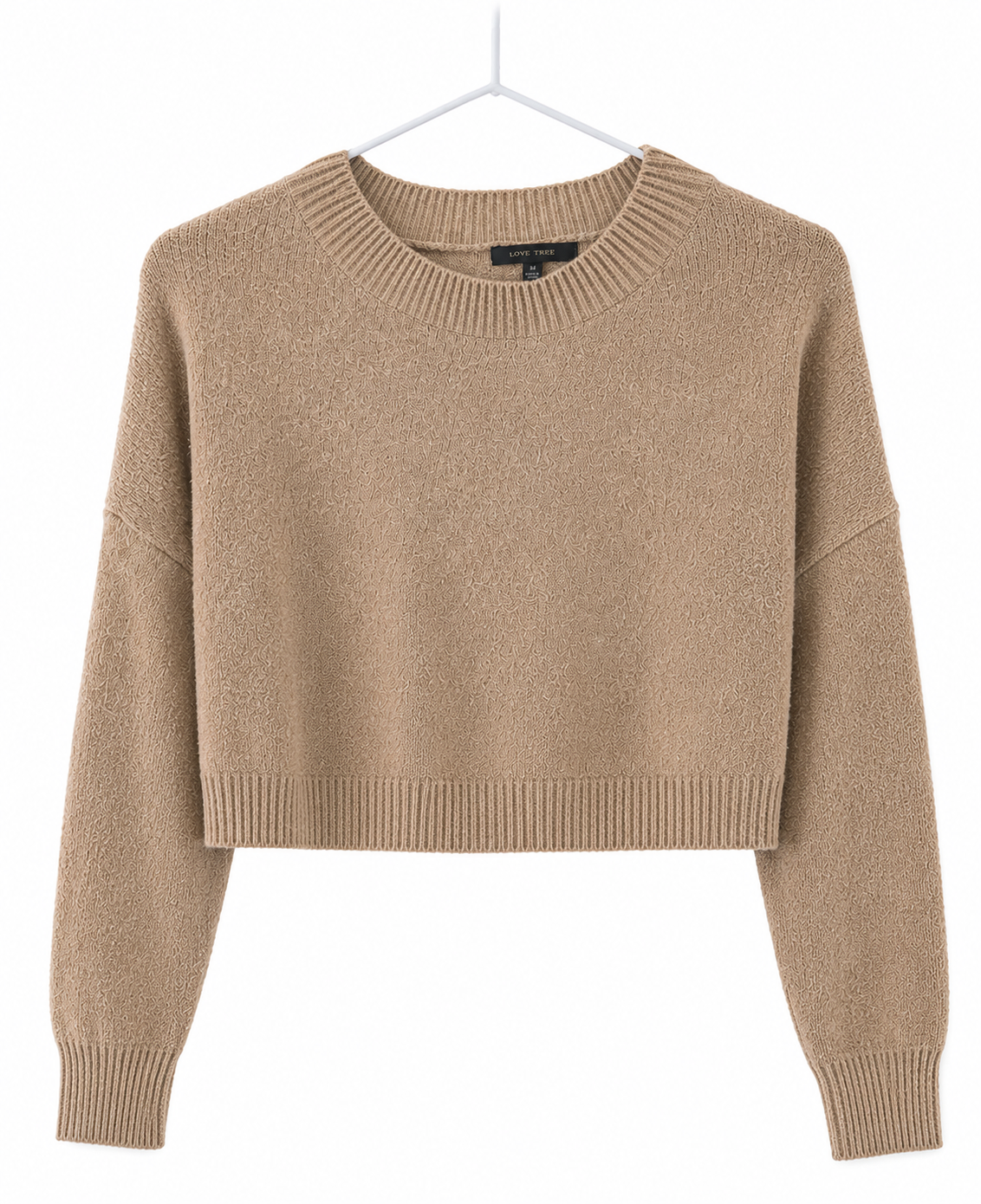 Love Tree Taupe Cropped Knit Sweater, Juniors Medium