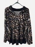 Leopard Print Henley Long-Sleeve Top