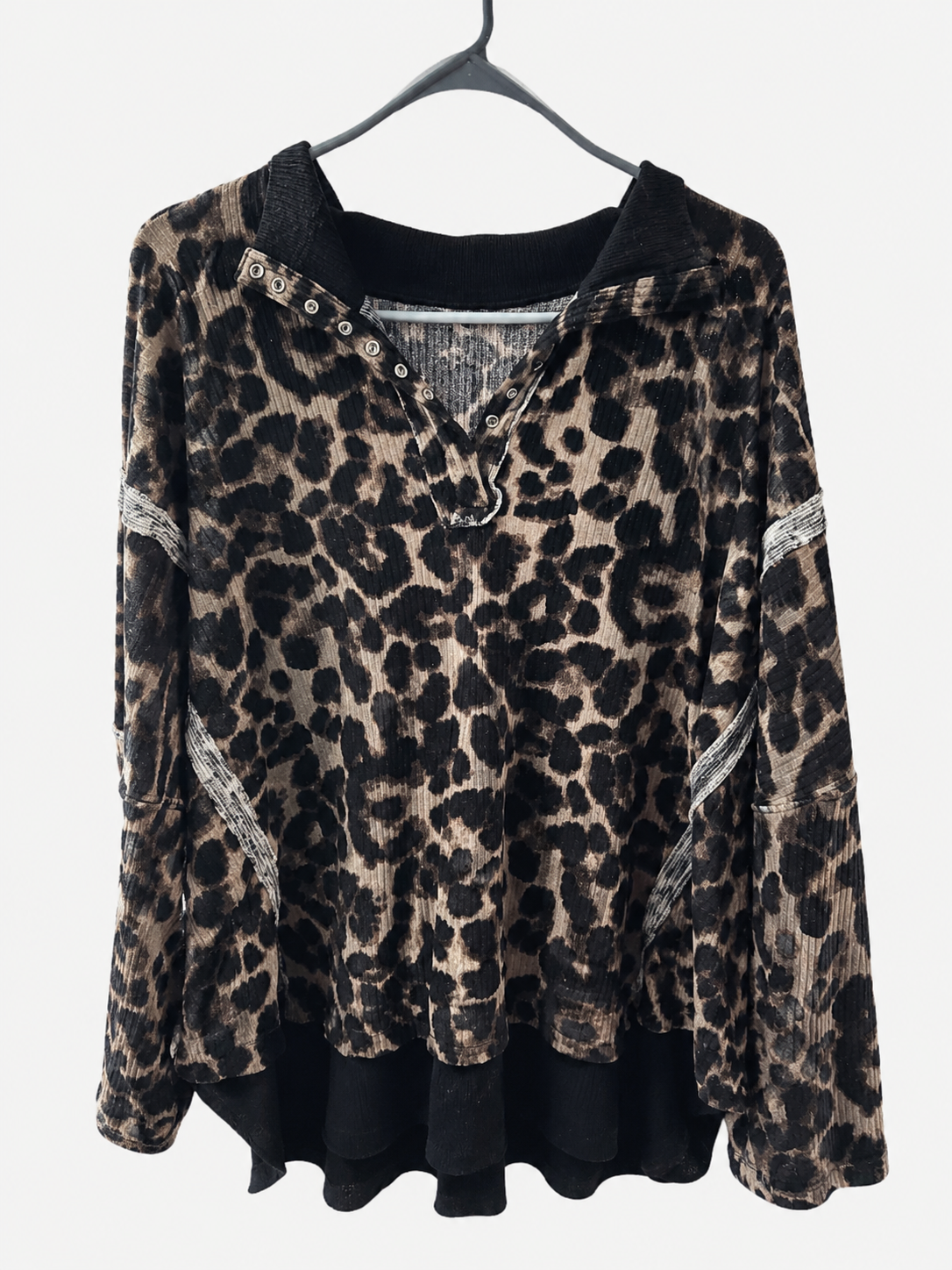Leopard Print Henley Long-Sleeve Top