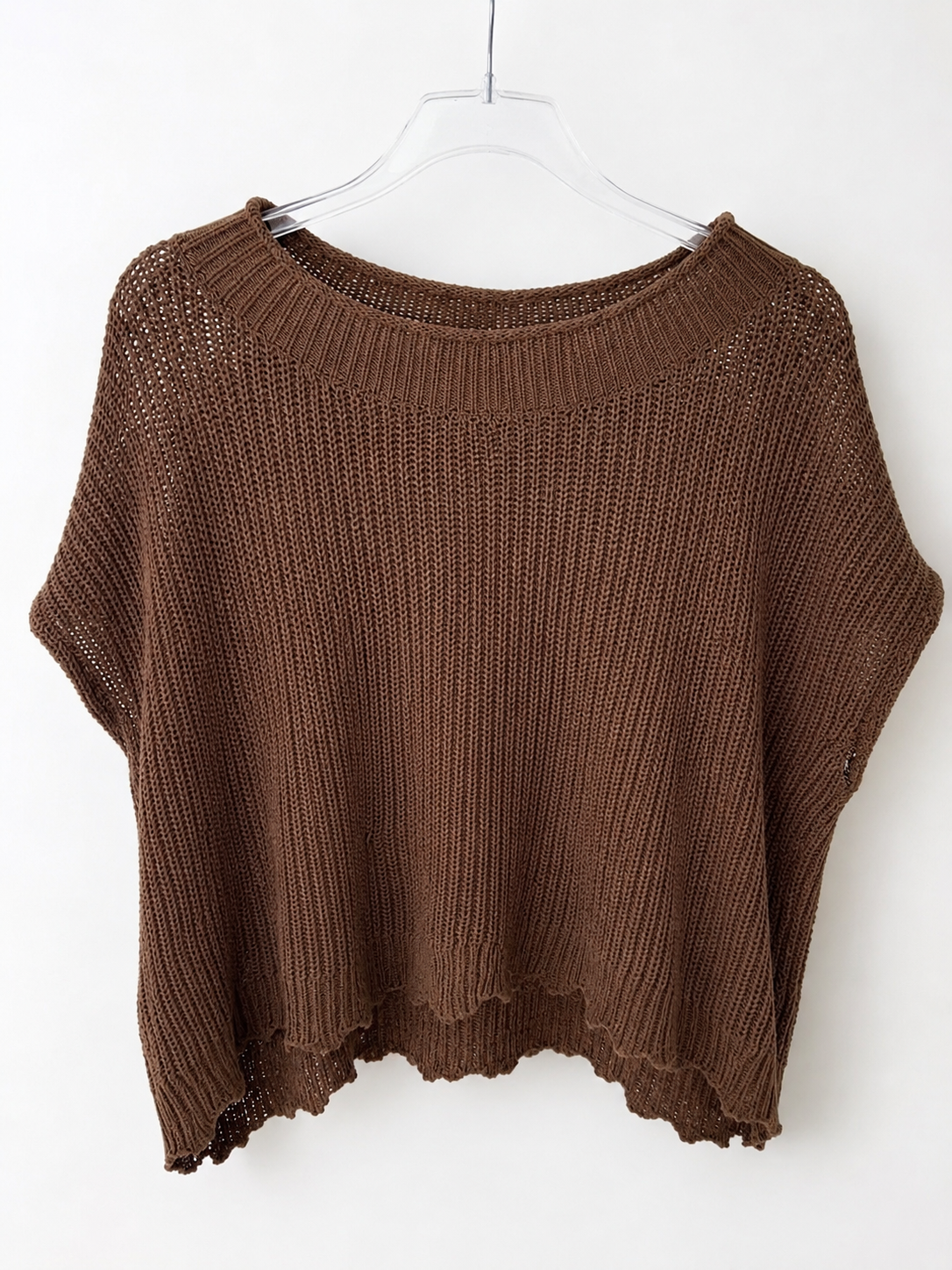 New In Mocha Open-Knit Short-Sleeve Sweater, Juniors Small