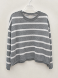 Southern Spirit Gray & White Striped Lightweight Sweater, Women's Small