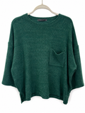 Zenana Emerald Green Brushed Knit Pocket Sweater, Small/Medium
