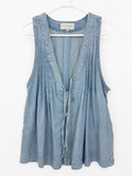 Veveret Chambray Sleeveless Tie-Front Romper, Women's Small