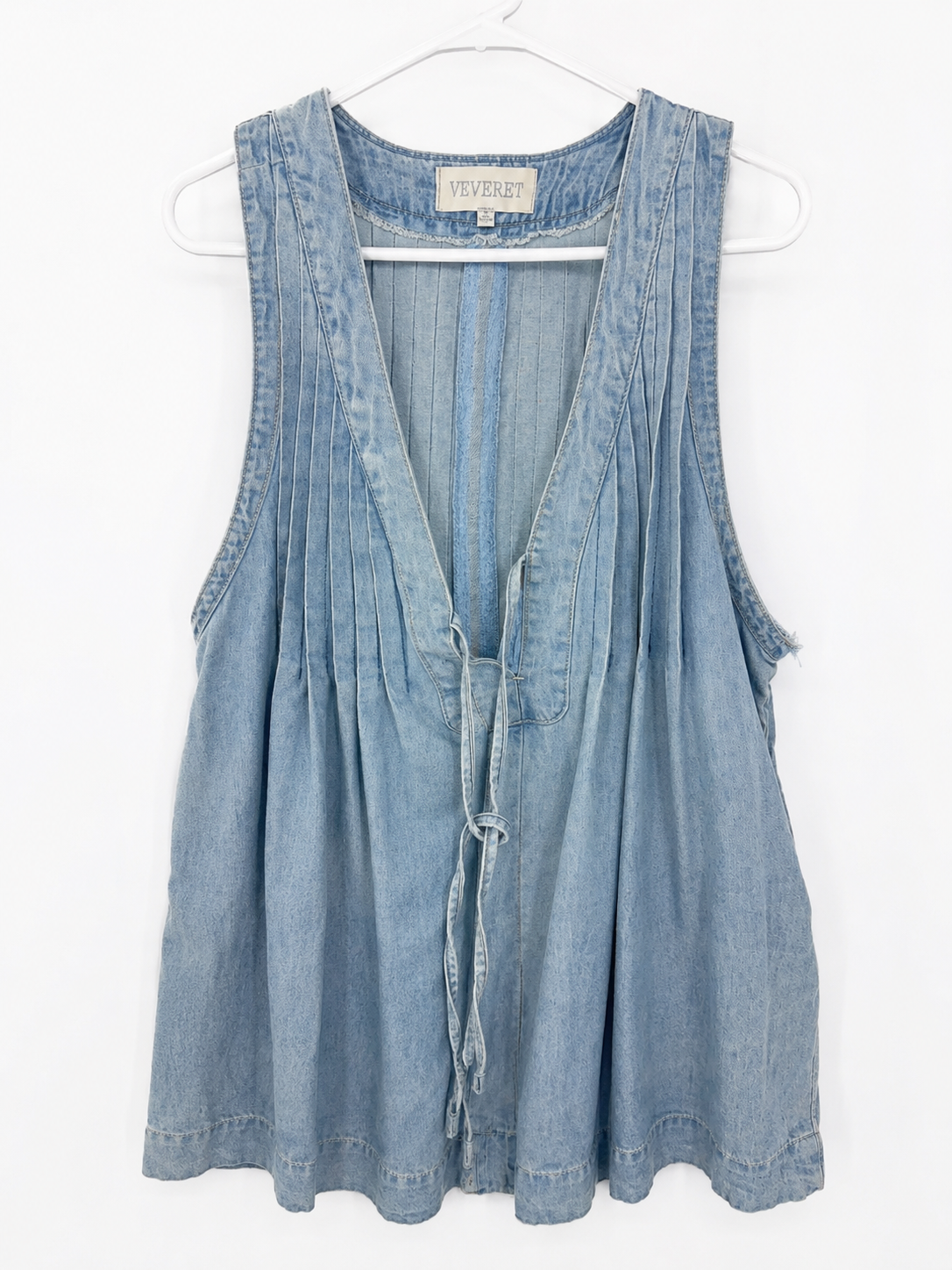 Veveret Chambray Sleeveless Tie-Front Romper, Women's Small