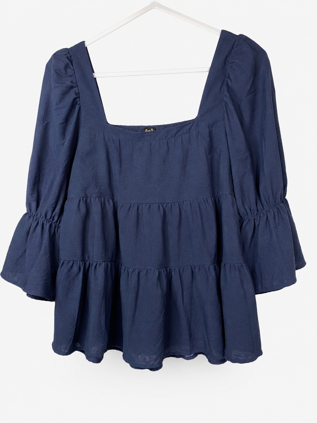 Shein Navy Tiered Peplum Blouse, Juniors Medium