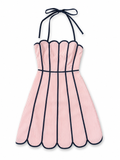Shein Pink Seersucker Halter Mini Dress with Navy Trim, Juniors Small