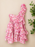Hello Molly Pink Floral One-Shoulder Ruffle Mini Dress, Juniors Small