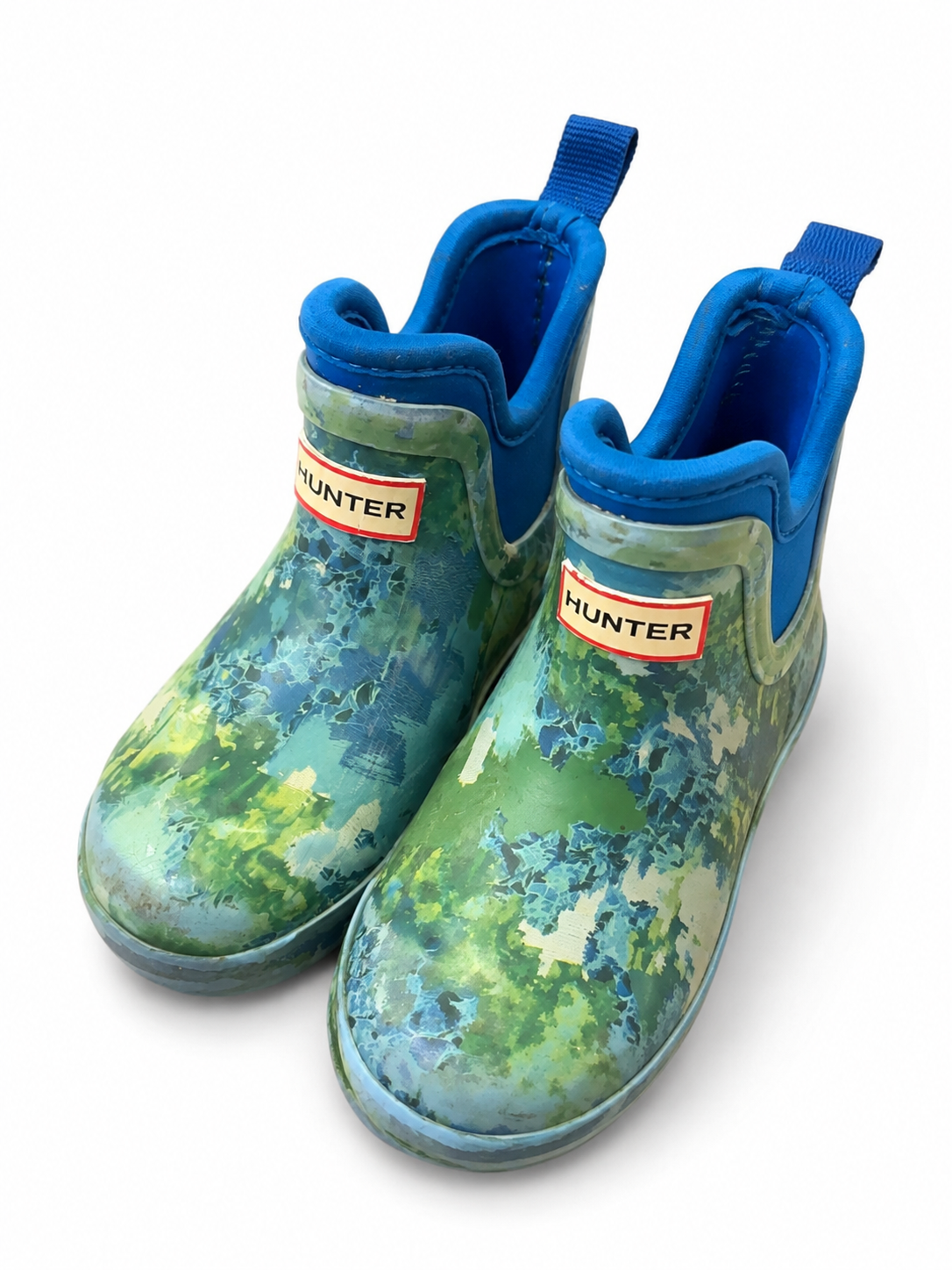 Hunter Kids First Chelsea Rain Boots | Blue/Green Print, Kids 8