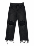 Shein Distressed Straight Leg Jeans | Black Wash, X-Small