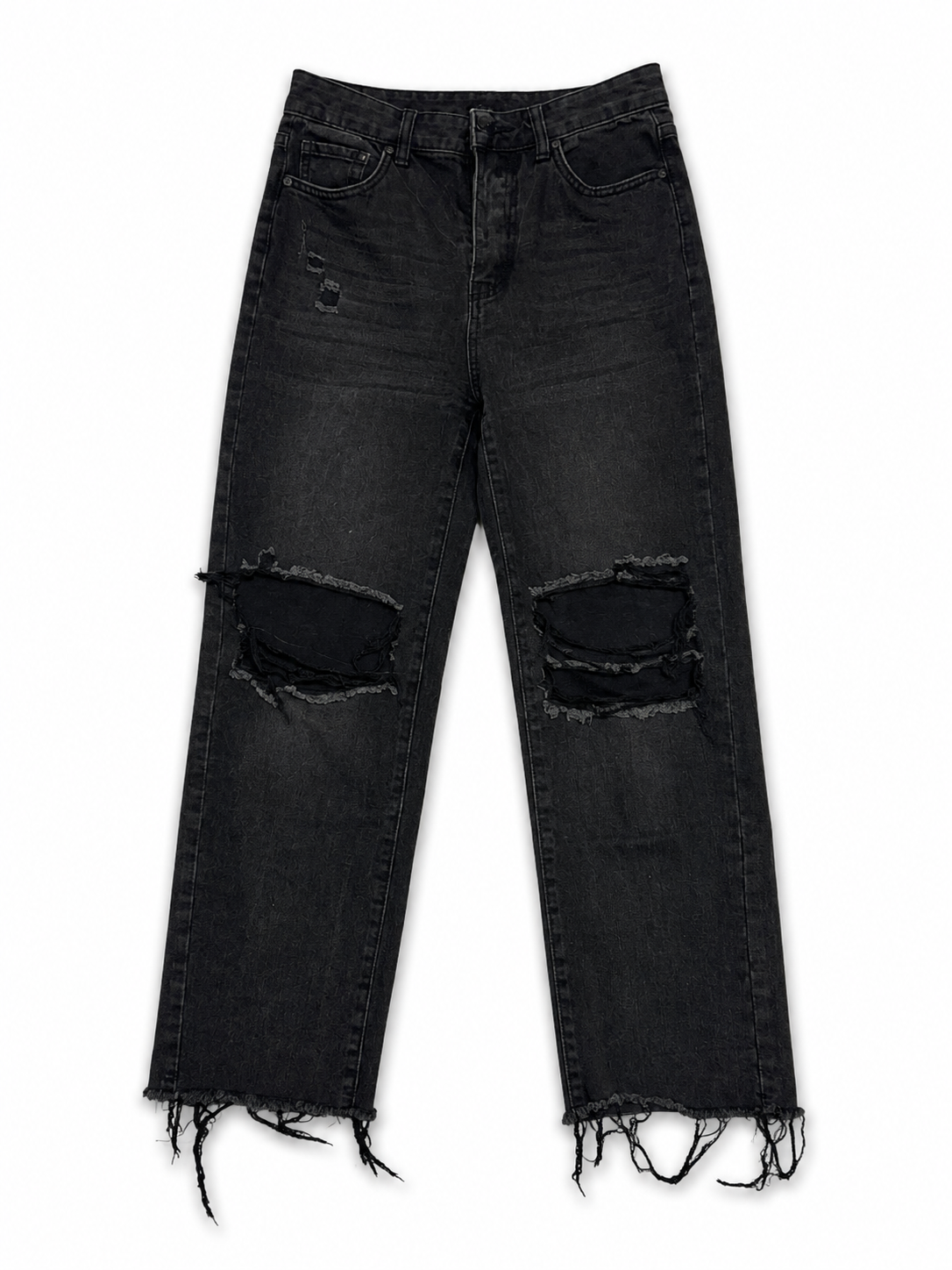 Shein Distressed Straight Leg Jeans | Black Wash, X-Small