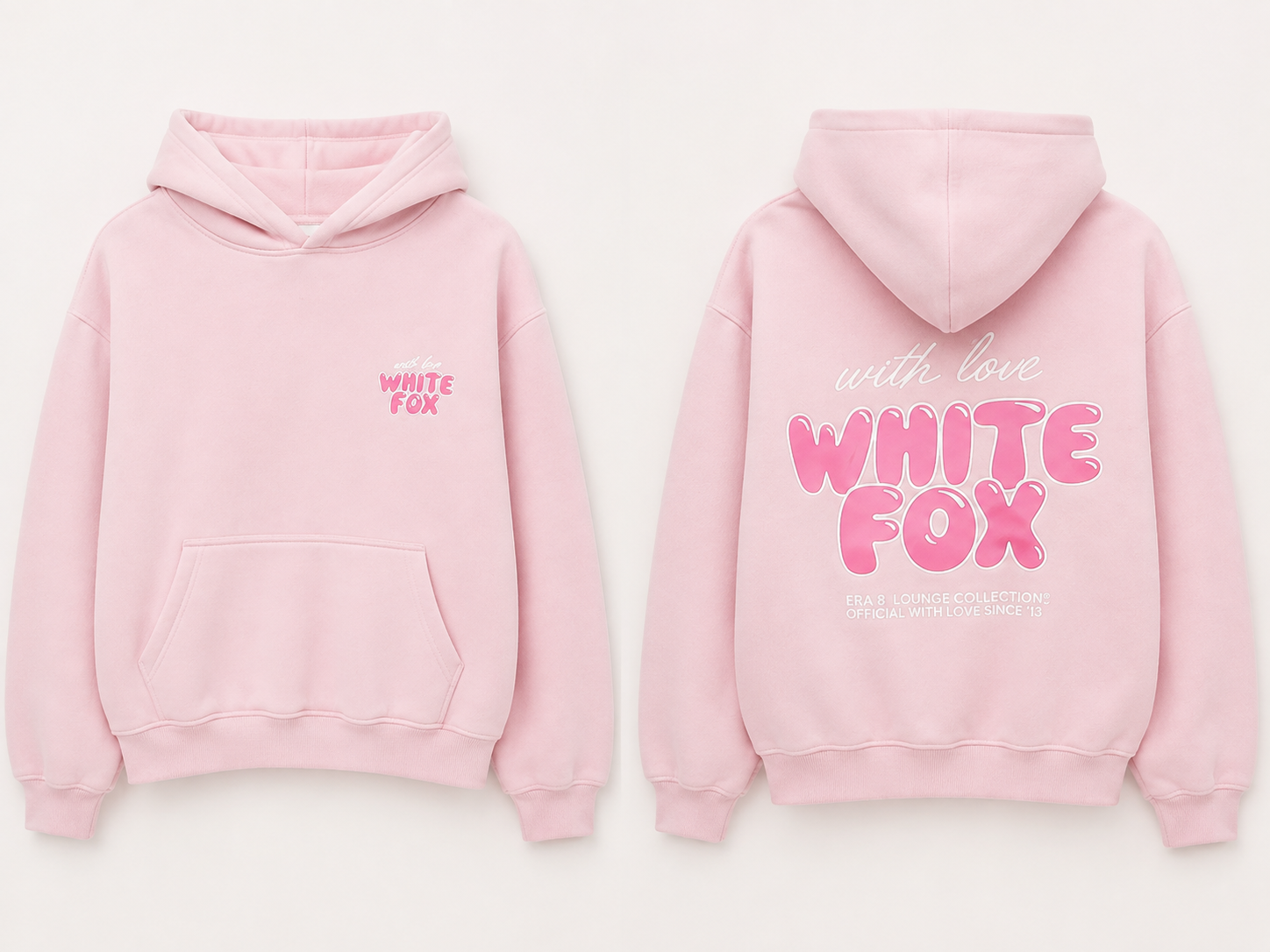 White Fox With Love Oversized Hoodie – Light Pink, XXS/XS