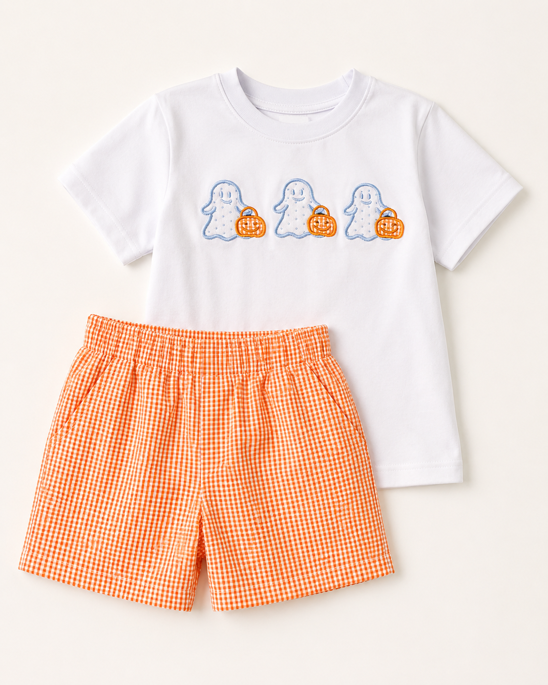 Stitchy Fish Halloween Ghost Appliqué Short Set, Boys 8